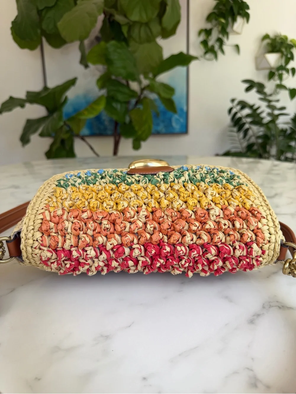 NWOT Coach Soft Tabby Shoulder Crossbody Bag Rainbow Woven Straw & Leather CJ640 - Picture 6 of 16